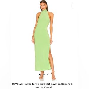Revolve Norma Kamali Halter Turtle Neck Side Slit Green Dress Size S